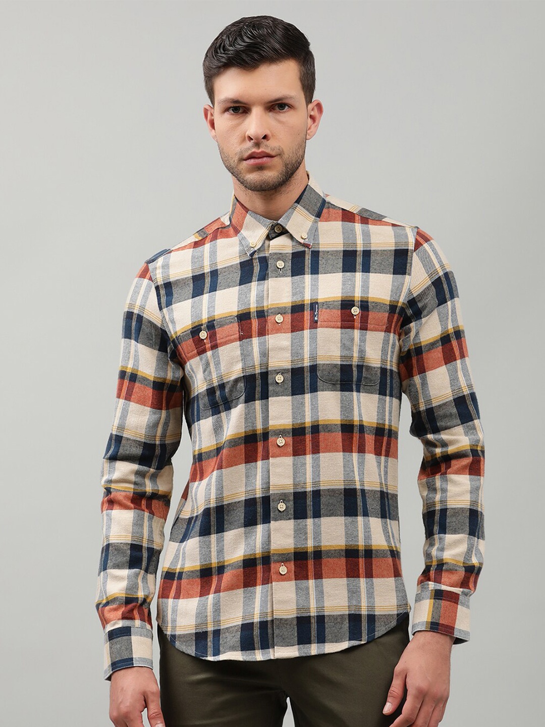 BEN SHERMAN Men Cream-Coloured & Navy Blue Modern Tartan Checks Checked Casual Shirt
BEN SHERMAN Men Cream-Coloured & Navy Blue Modern Tartan Checks Checked Casual Shirt