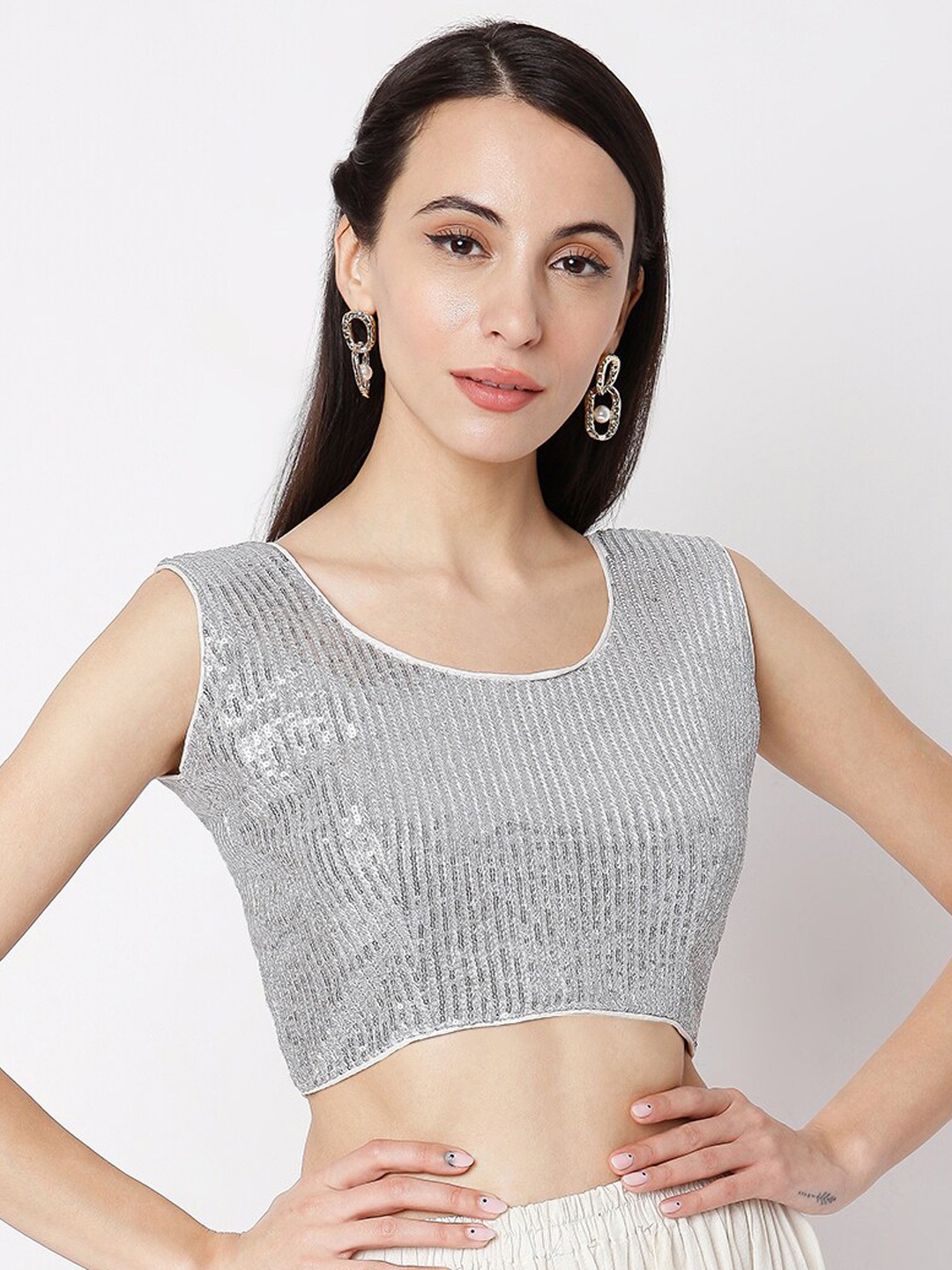 SALWAR STUDIO Women Siver-Colored Sequence Embroidered Cotton Readymade Saree Blouse, Silver
SALWAR STUDIO Women Siver-Colored Sequence Embroidered Cotton Readymade Saree Blouse, Silver