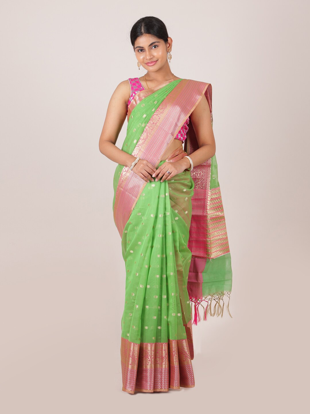 Pothys Green & Pink Woven Design Zari Saree