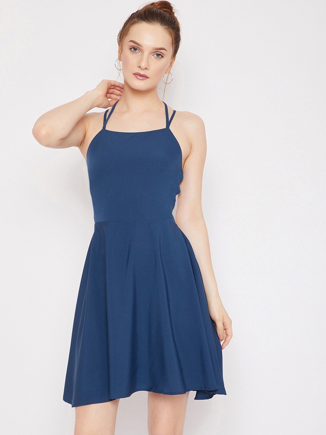Berrylush Blue Strappy Crepe Dress