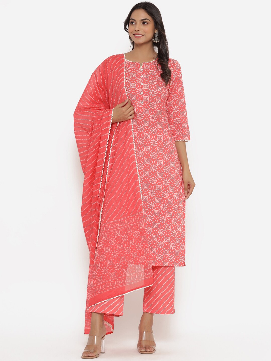 Do Dhaage Women Pink Bandhani Printed Pure Cotton Kurta with Trousers & With Dupatta
Do Dhaage Women Pink Bandhani Printed Pure Cotton Kurta with Trousers & With Dupatta