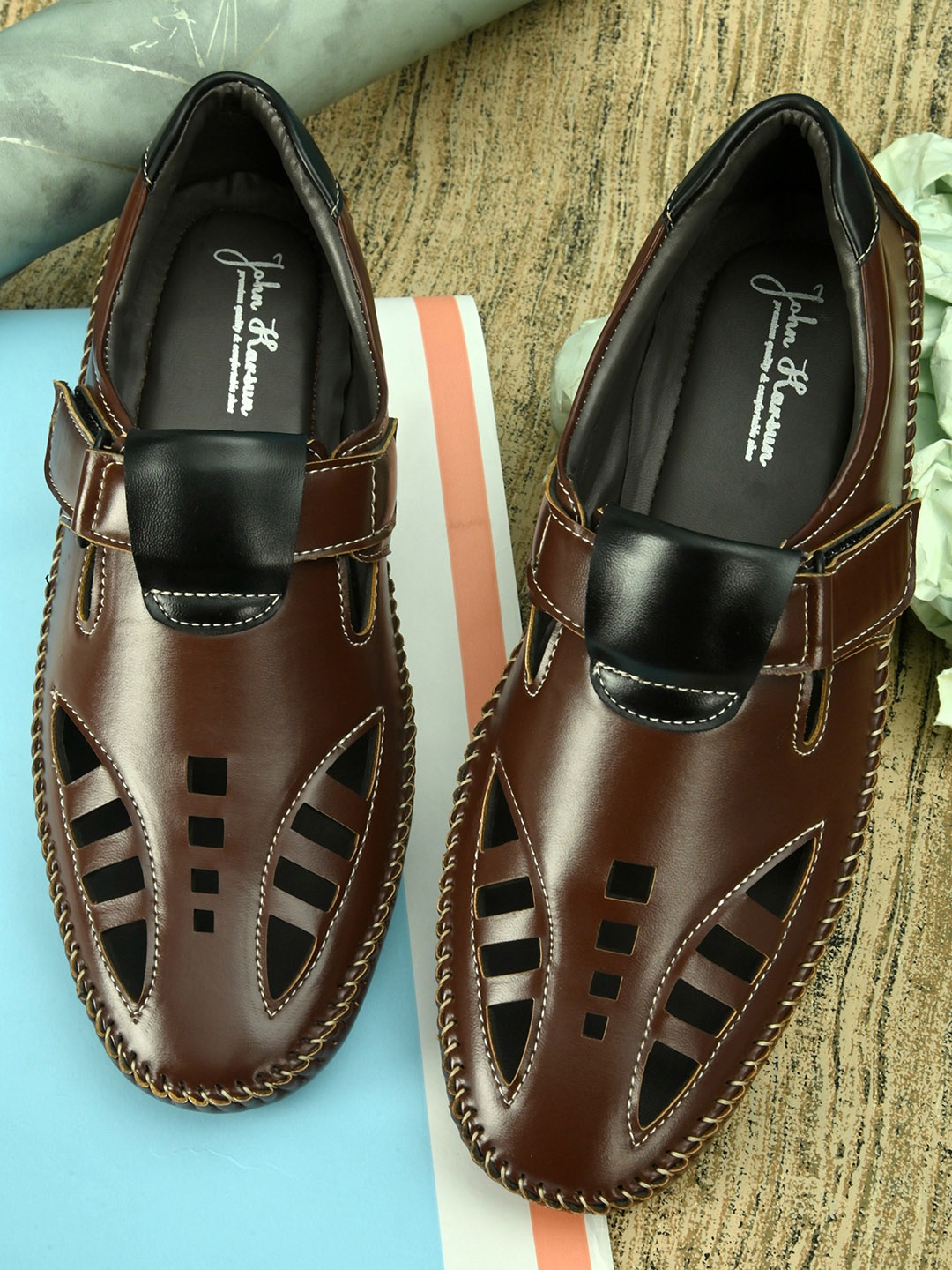 John Karsun Men Brown Shoe-Style Sandals