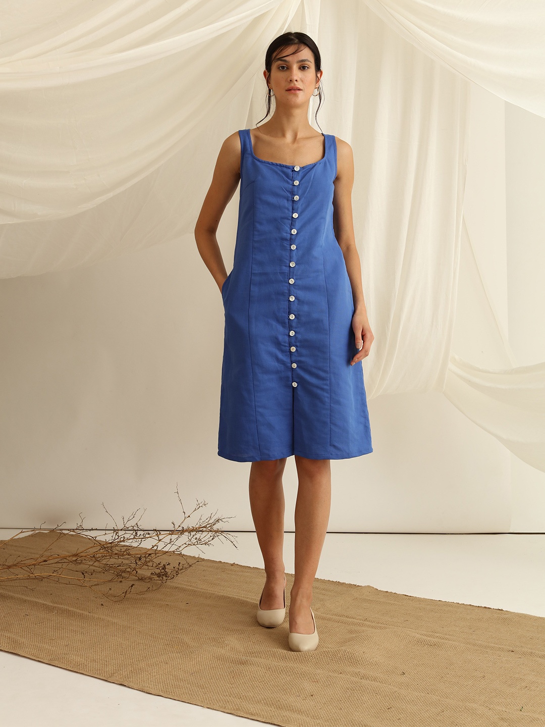 blue hour Blue Solid A-Line Dress