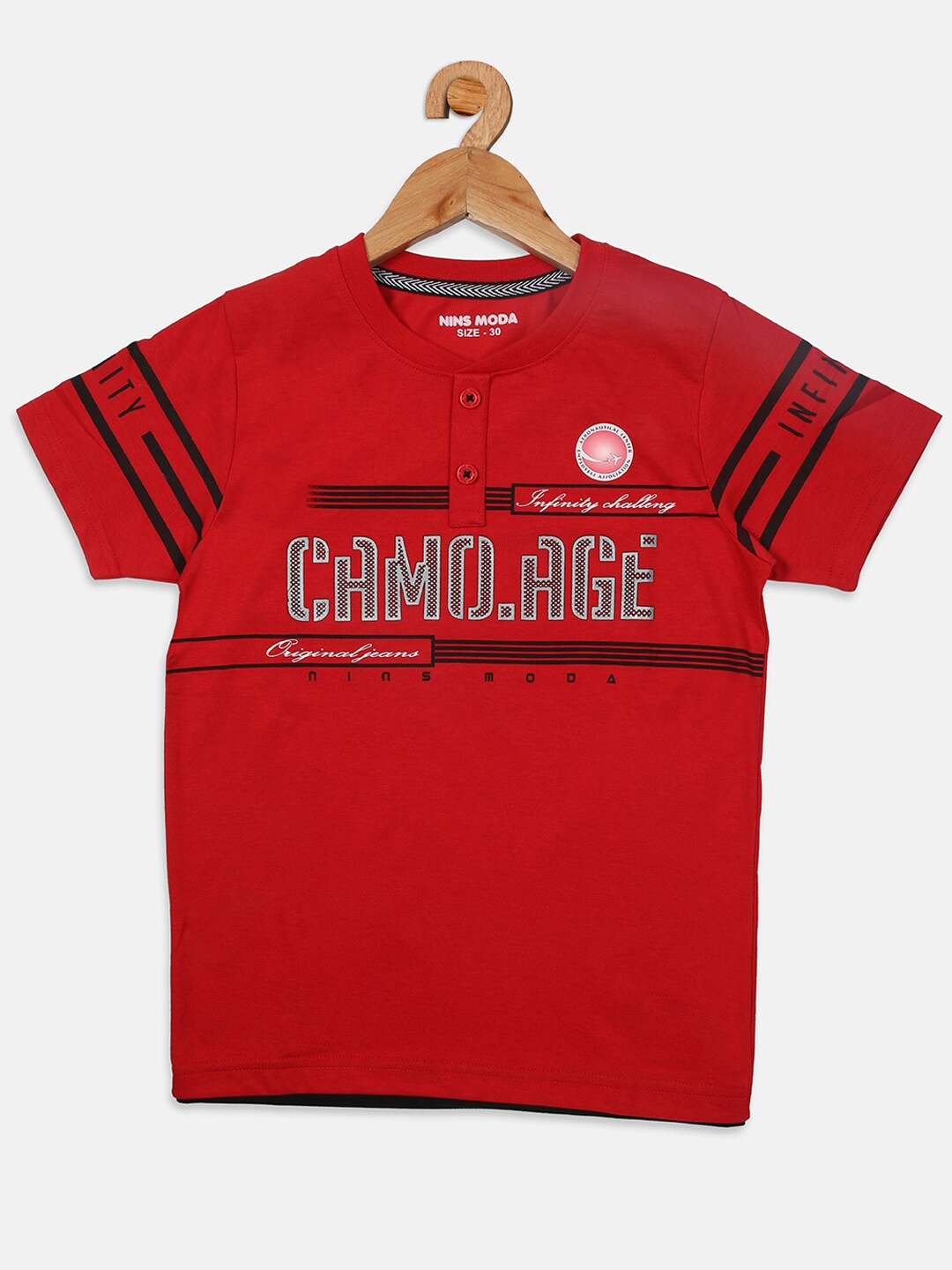 Nins Moda Boys Red Typography Printed T-shirt