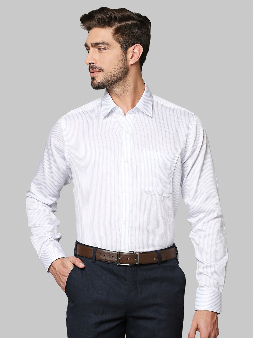 Raymond Men Blue Pinstripes Printed Formal Shirt