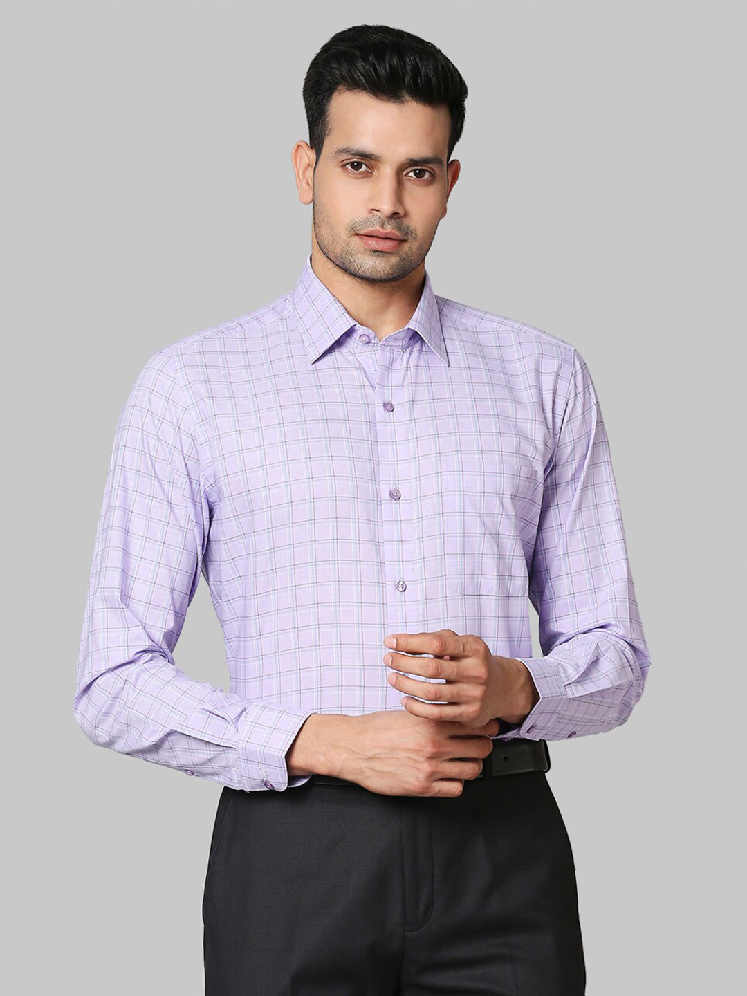 Raymond Men Purple Checked Cotton Formal Shirt 
Raymond Men Purple Checked Cotton Formal Shirt