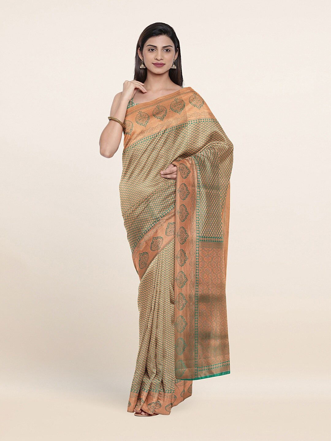 Pothys Green & Copper-Toned Woven Design Zari Art Silk Saree 
Pothys Green & Copper-Toned Woven Design Zari Art Silk Saree