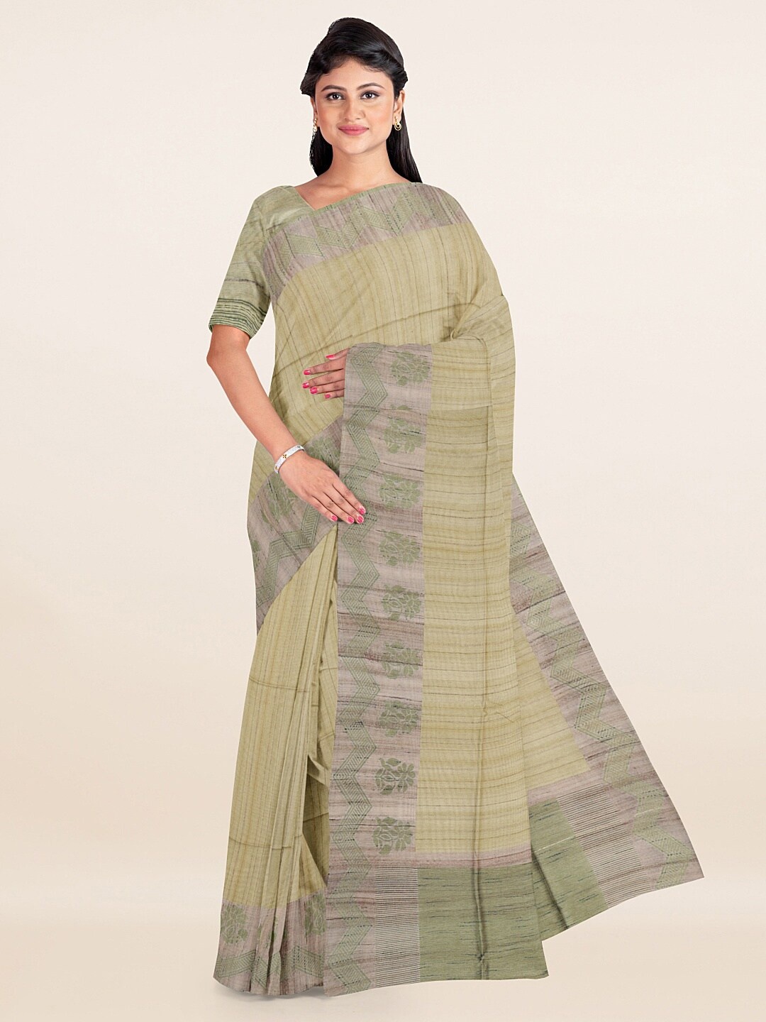 Pothys Green & Purple Striped Saree