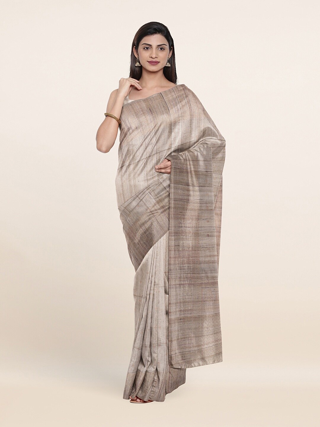 Pothys Cream-Coloured Woven Design Pure Silk Saree