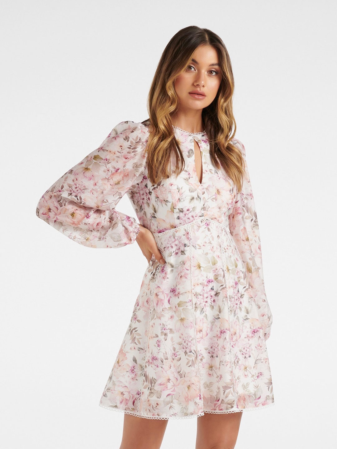 Forever New Women Pink Floral Printed Fit and Flare Dress