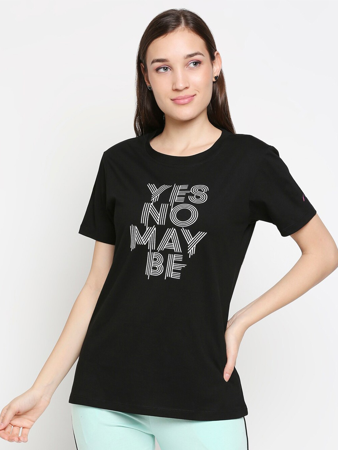 XIN Women Black Typography Printed T-shirt
