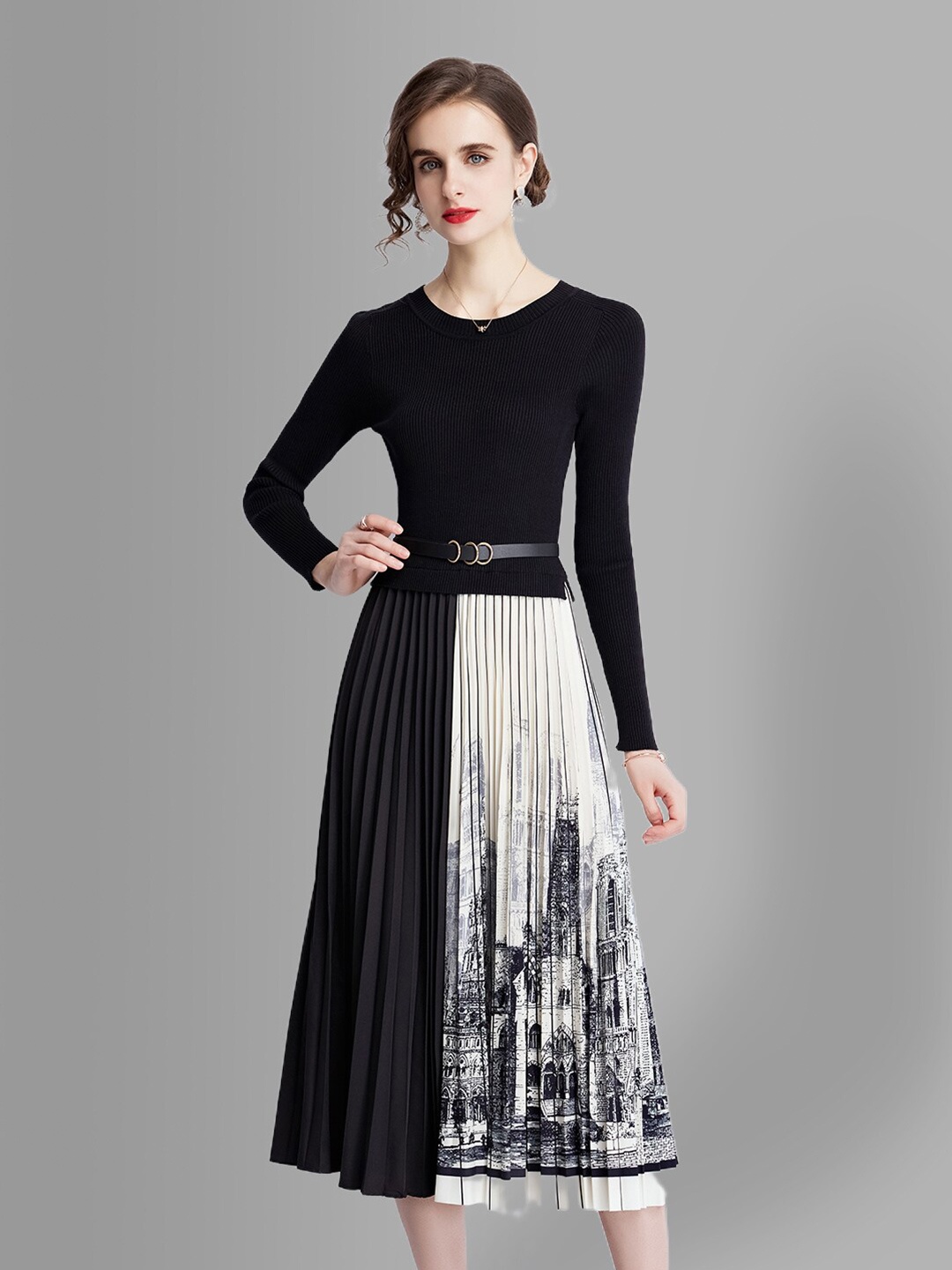 JC Collection Black & White Midi Dress