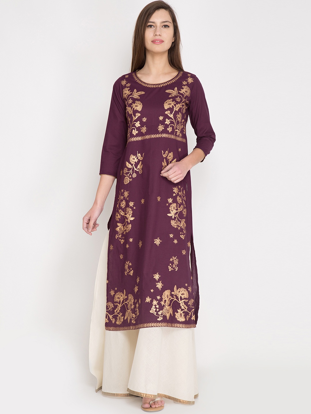 Vishudh Women Purple Printed Straight Kurta