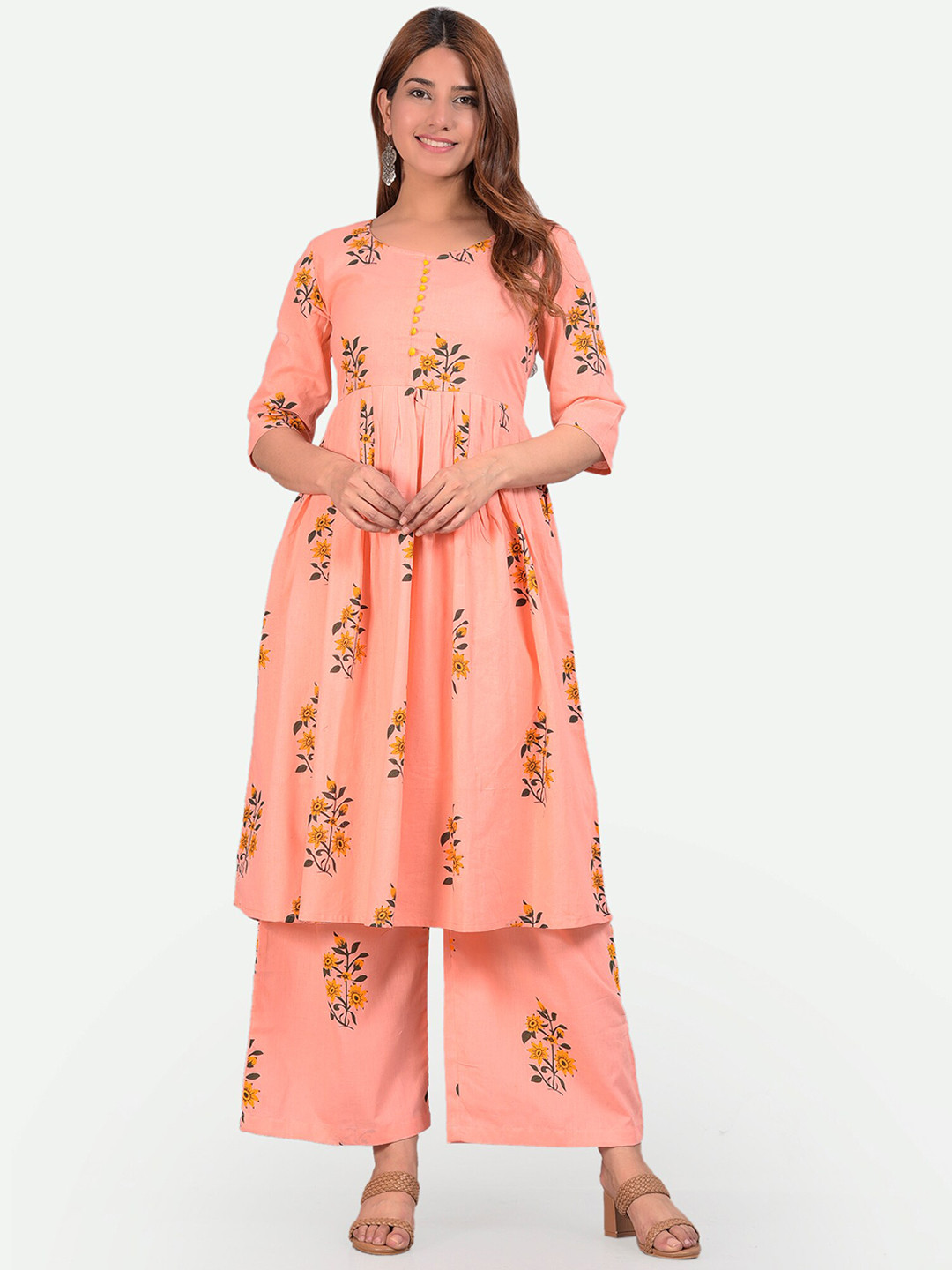 Glorious Women Peach-Coloured Floral Printed Pure Cotton A-line Kurta with Palazzos
Glorious Women Peach-Coloured Floral Printed Pure Cotton A-line Kurta with Palazzos