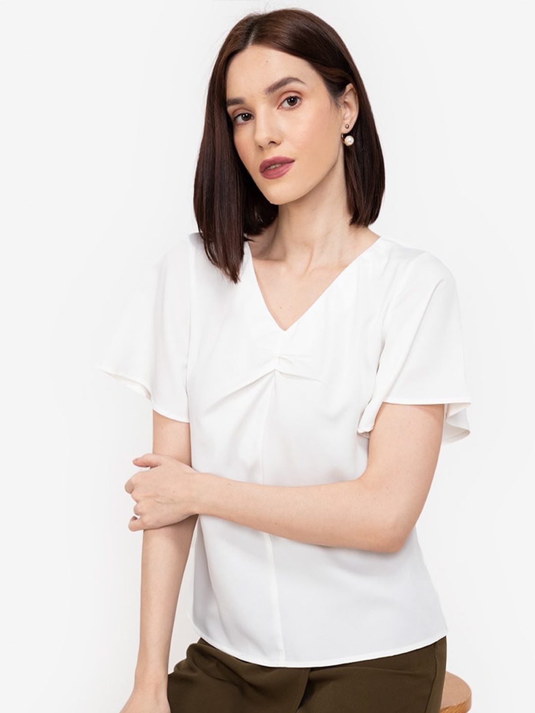 ZALORA WORK White Flared Sleeves Top