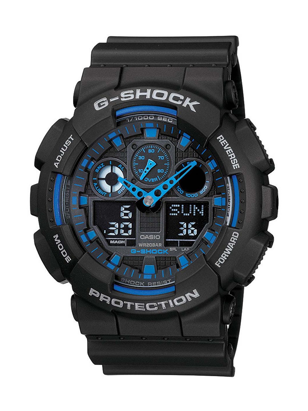 CASIO Men G-Shock GA-100-1A2NDR Black-Blue Ana-Digi Dial Black Resin Strap Watch G271
CASIO Men G-Shock GA-100-1A2NDR Black-Blue Ana-Digi Dial Black Resin Strap Watch G271