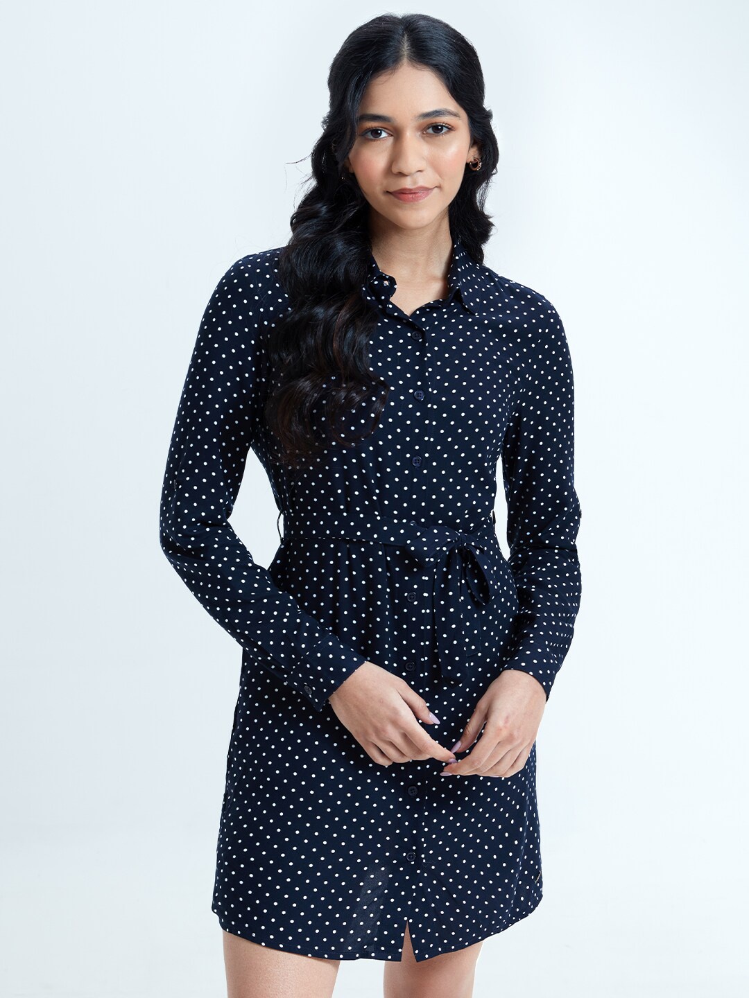 The Souled Store Women Blue Belted Shirt Dress