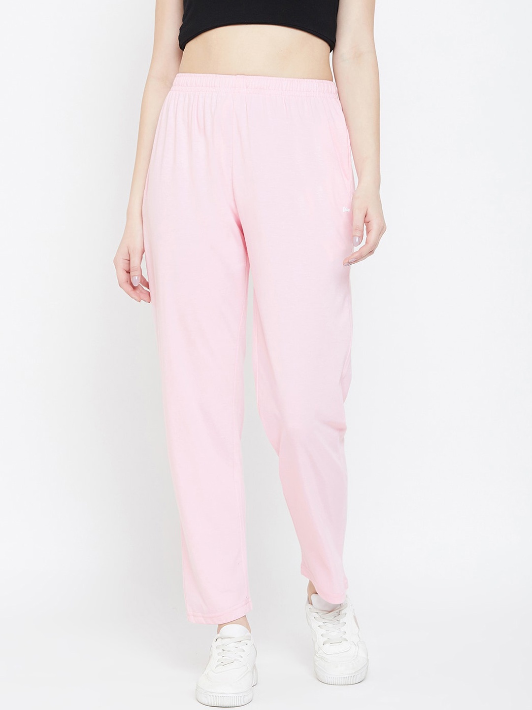 Okane Plus Size Women Pink Solid Cotton Track Pants