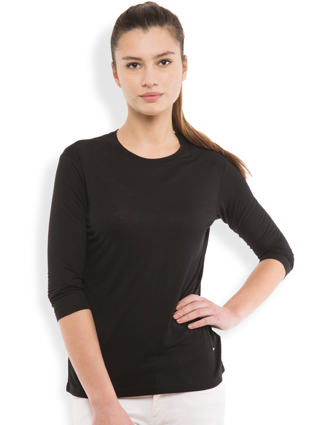 Tokyo Talkies Women Black Round Neck T-shirt