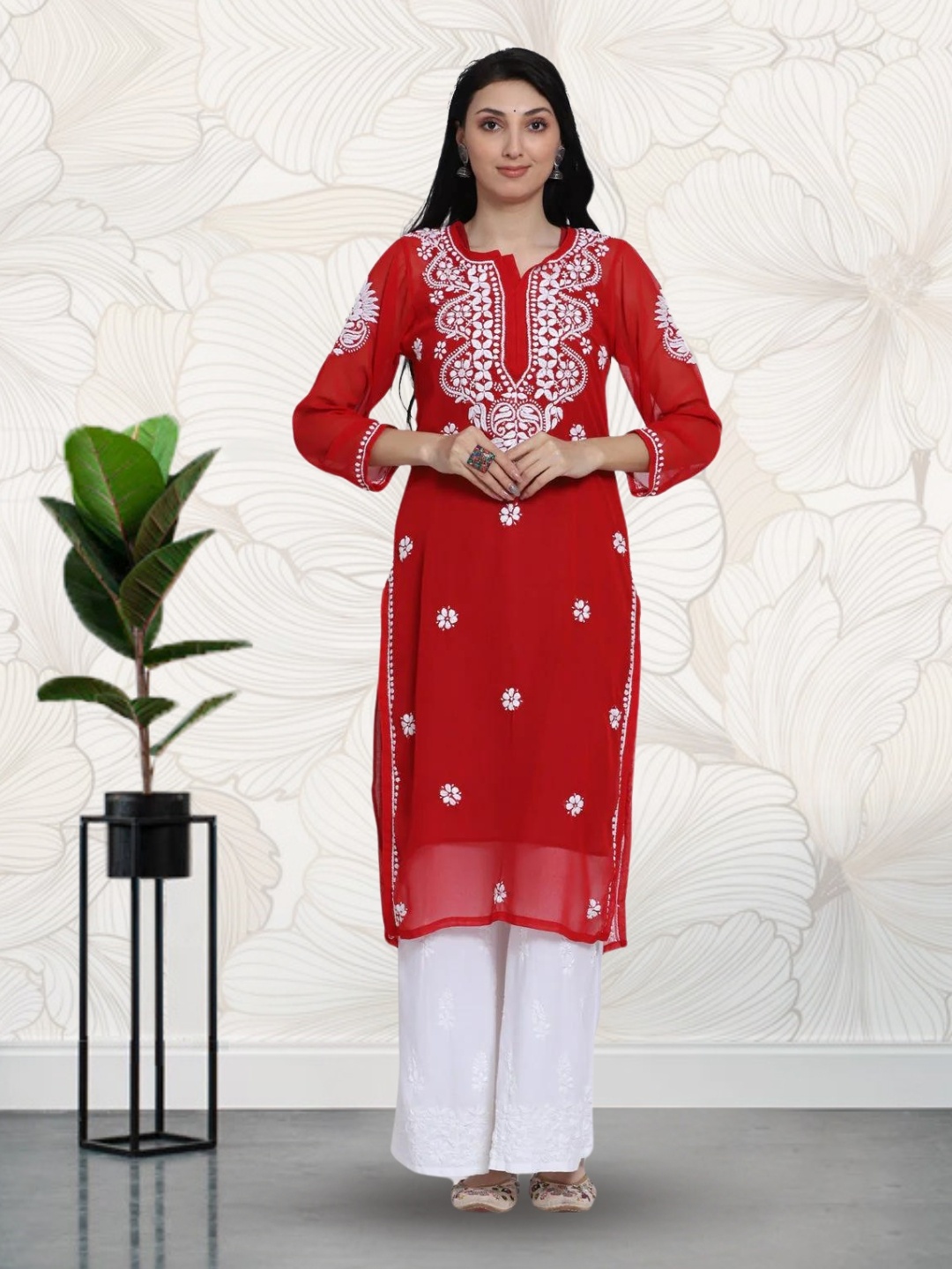 PARAMOUNT CHIKAN Women Red & White Floral Embroidered Floral Georgette Chikankari Kurta
PARAMOUNT CHIKAN Women Red & White Floral Embroidered Floral Georgette Chikankari Kurta