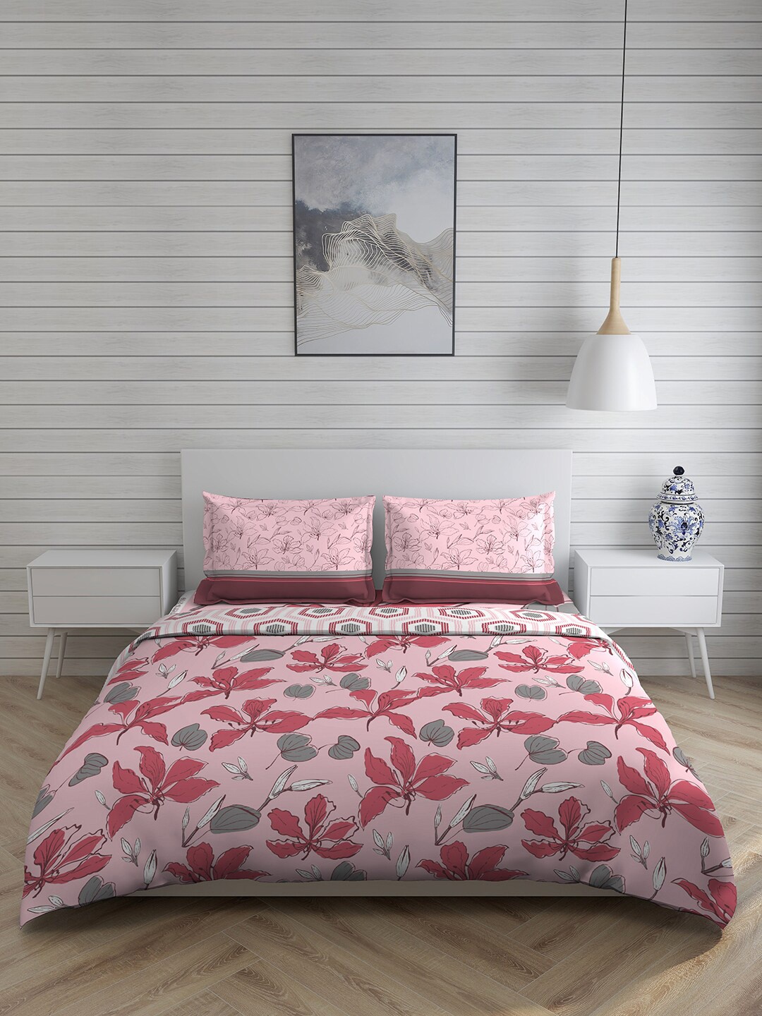 Layers Pink Floral Printed Cotton Bedding Set