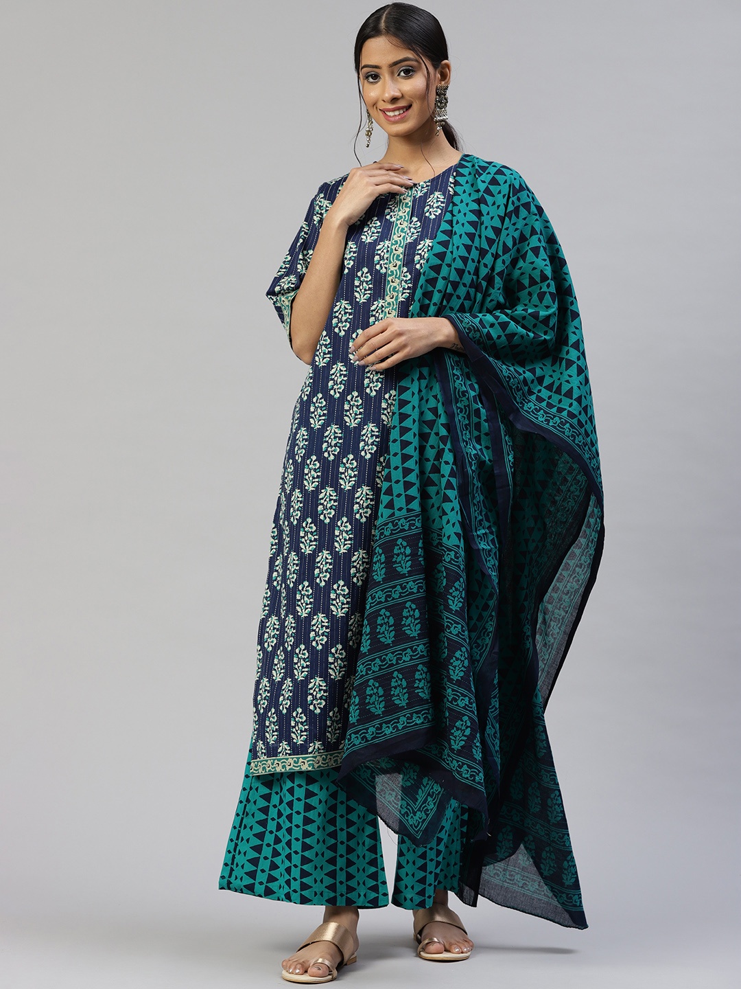 SVARCHI Women Blue Pure Cotton Ethnic Motifs Printed Kurta with Palazzos & With Dupatta
SVARCHI Women Blue Pure Cotton Ethnic Motifs Printed Kurta with Palazzos & With Dupatta