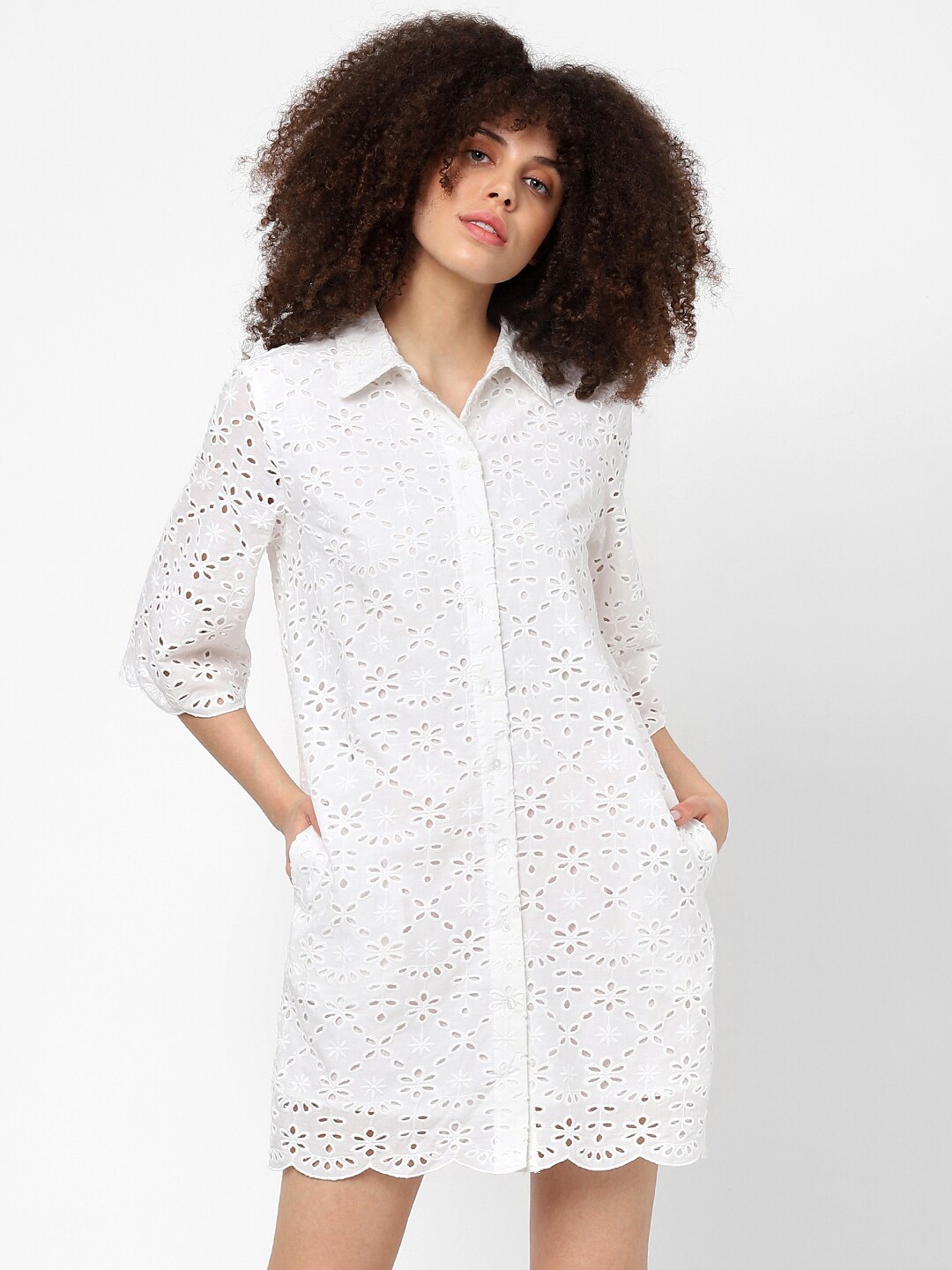 ONLY White Schiffli Mini Shirt Dress