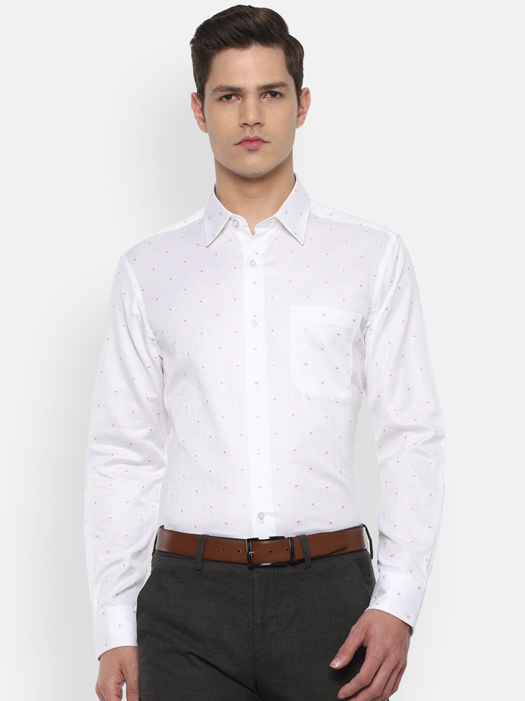 Louis Philippe Men White Printed Formal Shirt