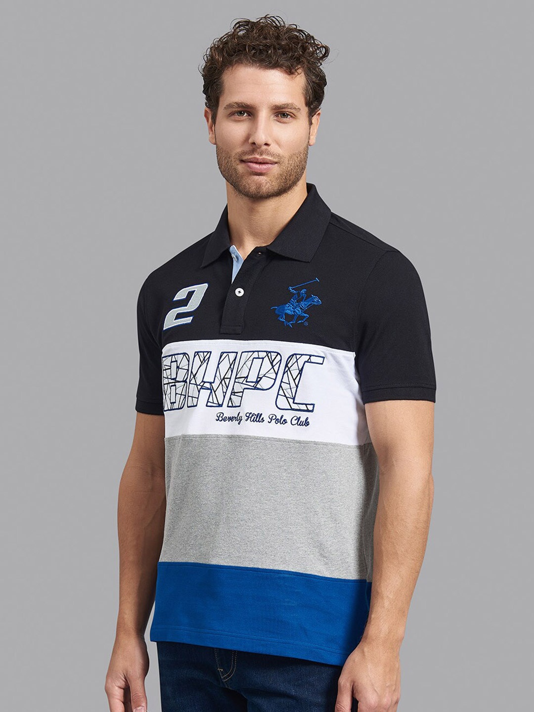 Beverly Hills Polo Club Men Black & Grey Colourblocked Polo Collar Pure Cotton T-shirt
Beverly Hills Polo Club Men Black & Grey Colourblocked Polo Collar Pure Cotton T-shirt
