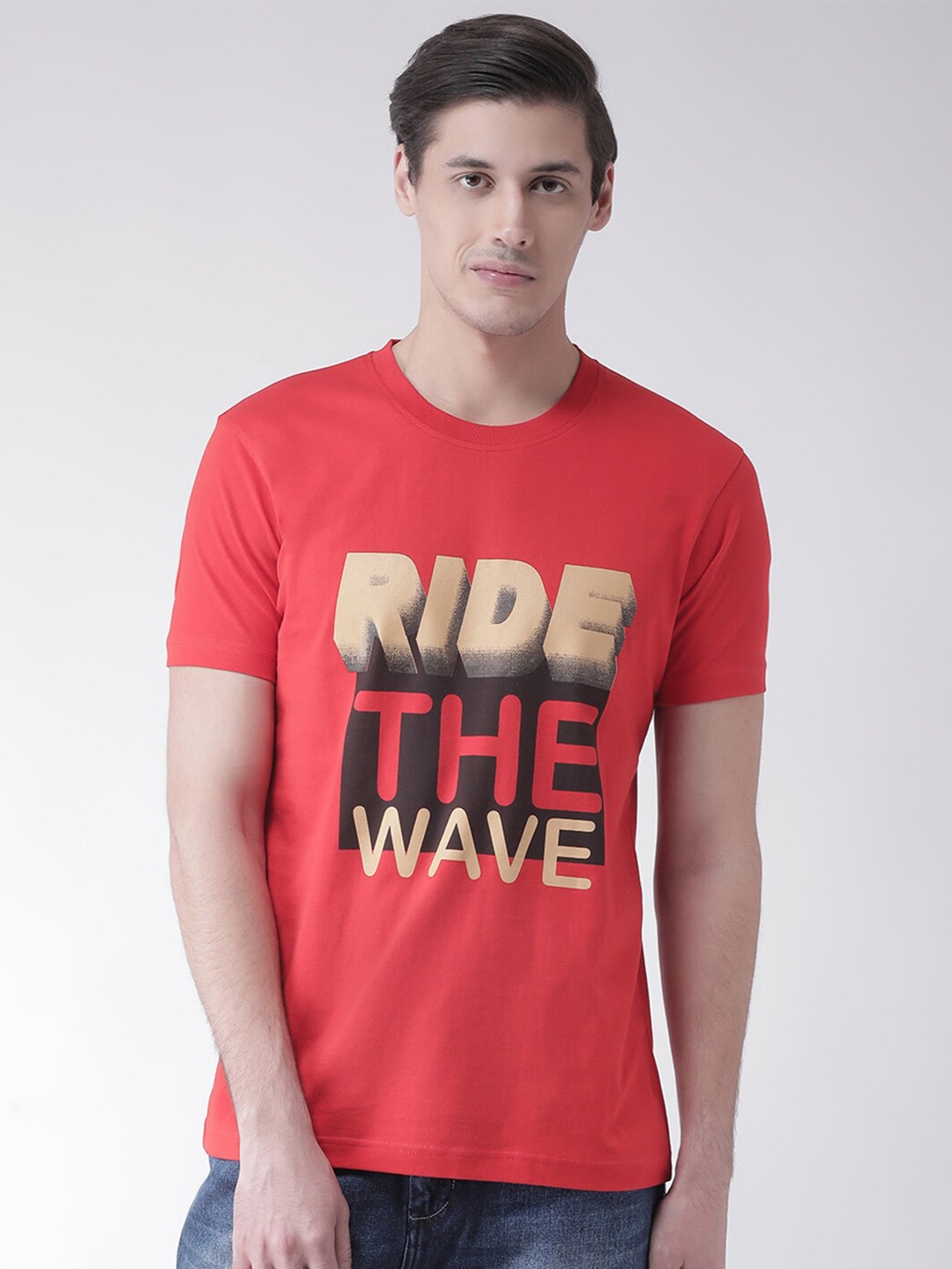 Club York Men Red Typography Printed Raw Edge T-shirt