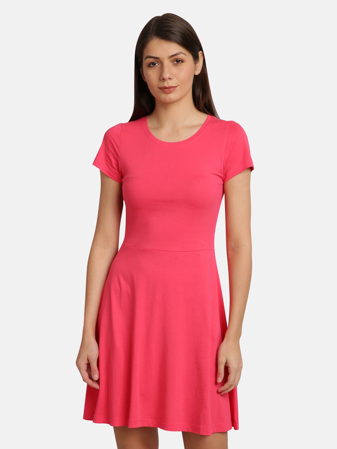 UrGear Pink Solid Cotton Fit & Flared Dress