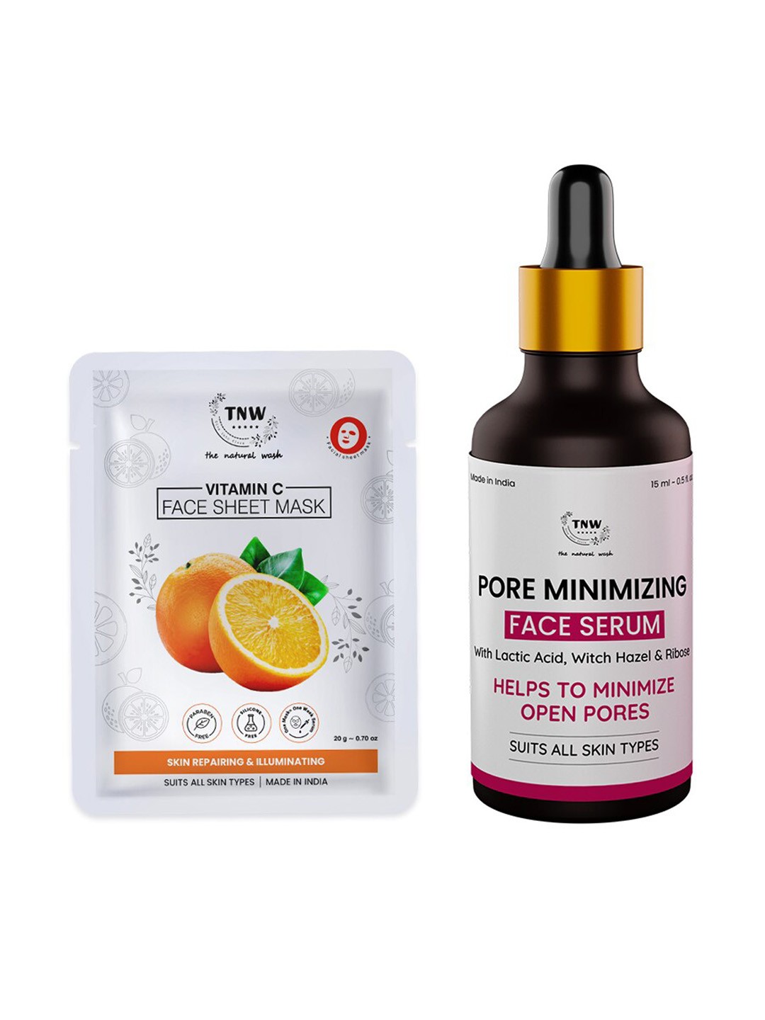 TNW the natural wash Set of Pore Minimizing Face Serum & Vitamin C Face Sheet Mask, Off white
TNW the natural wash Set of Pore Minimizing Face Serum & Vitamin C Face Sheet Mask, Off white