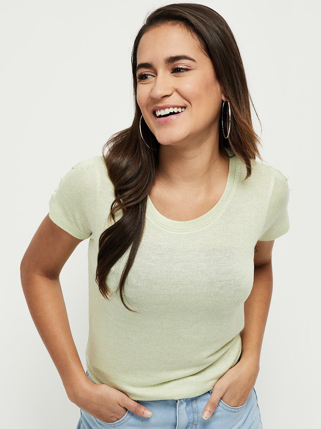 max Women Yellow Solid T-shirt 
max Women Yellow Solid T-shirt