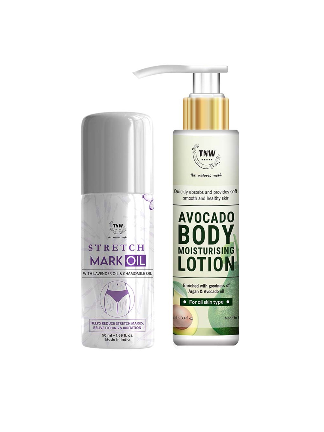 TNW the natural wash Set of Stretch Mark Oil & Avocado Body Lotion 100 ml each, Off white
TNW the natural wash Set of Stretch Mark Oil & Avocado Body Lotion 100 ml each, Off white
