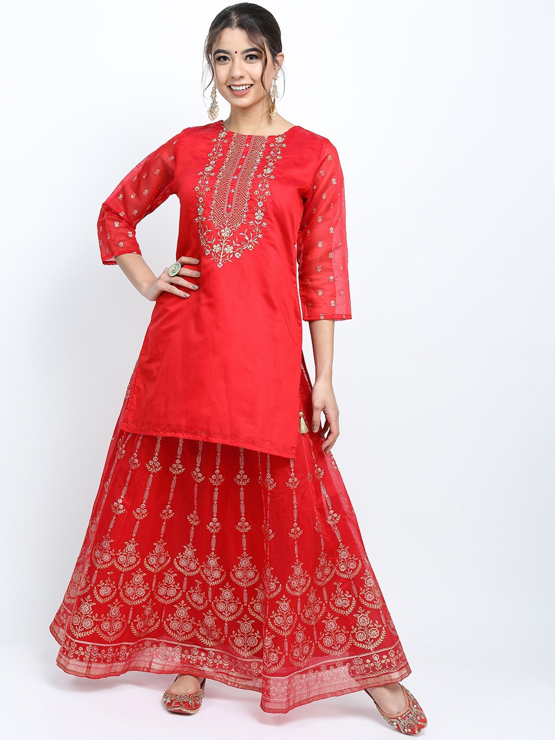 Vishudh Women Red Ethnic Motifs Printed Kurta