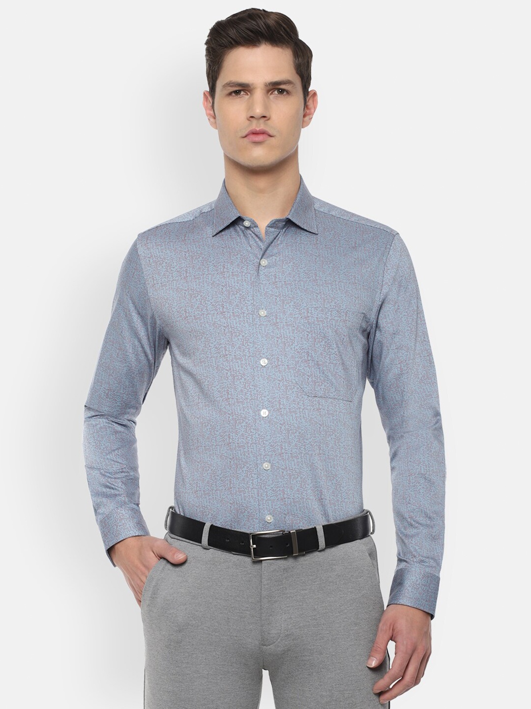 Louis Philippe Men Blue Slim Fit Printed Formal Shirt
