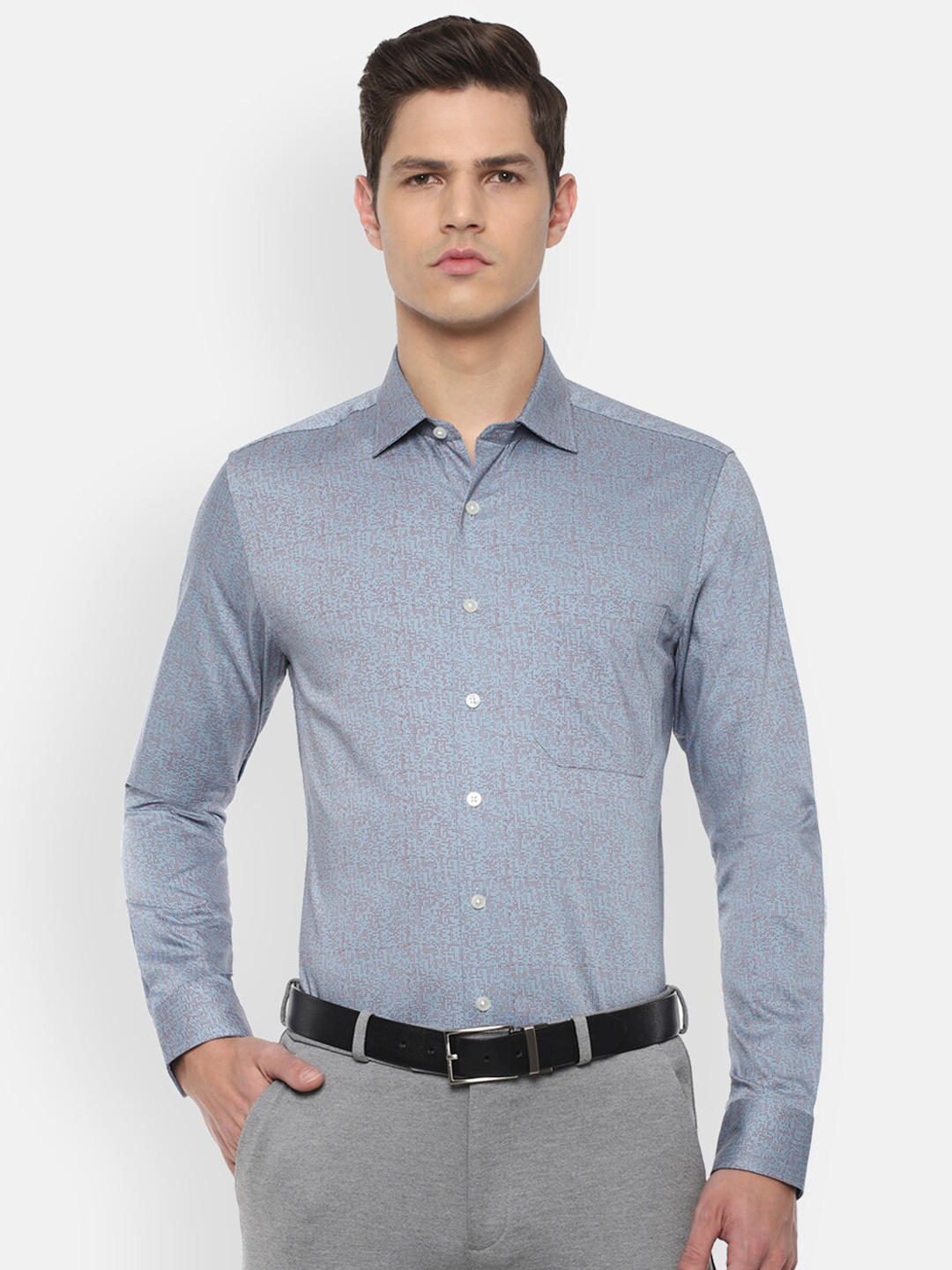 Louis Philippe Men Blue Slim Fit Printed Pure cotton Formal Shirt