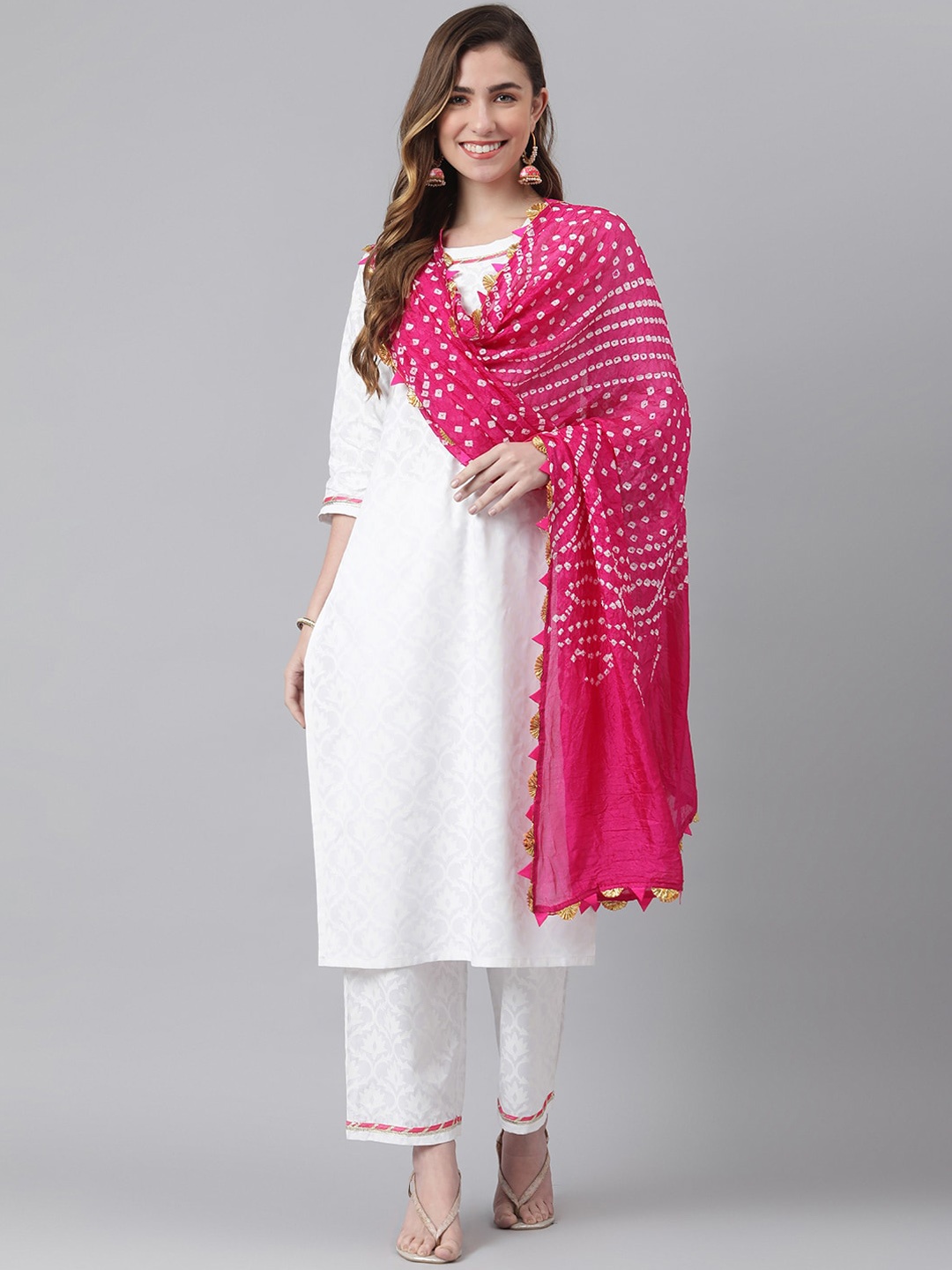 Khushal K Women White Ethnic Motifs Printed Gotta Patti Kurta with Palazzos & With Dupatta
Khushal K Women White Ethnic Motifs Printed Gotta Patti Kurta with Palazzos & With Dupatta