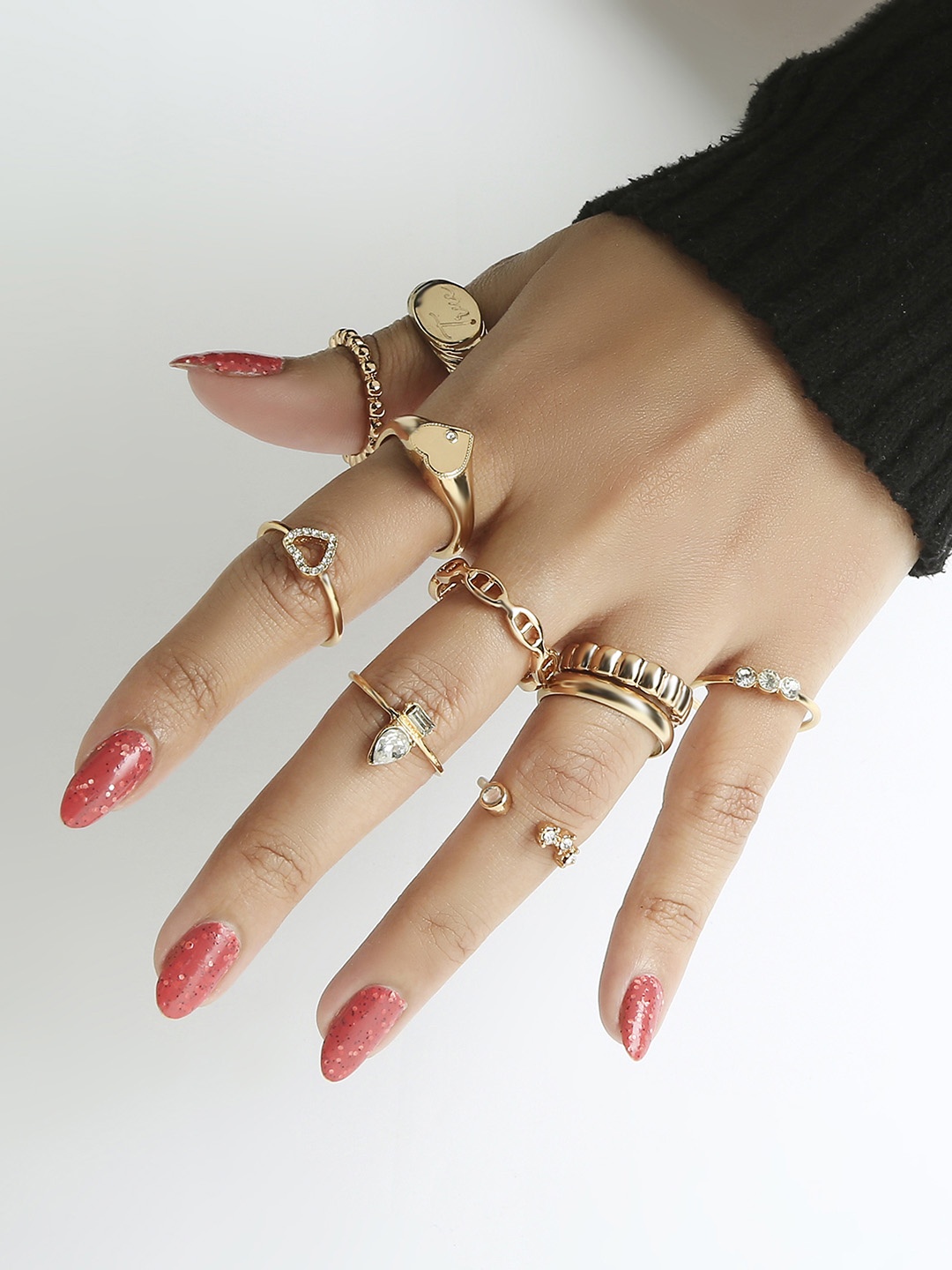 Lilly & sparkle Set Of 10 Gold-Plated Gold-Toned & White Crystal Studded Finger Rings
Lilly & sparkle Set Of 10 Gold-Plated Gold-Toned & White Crystal Studded Finger Rings