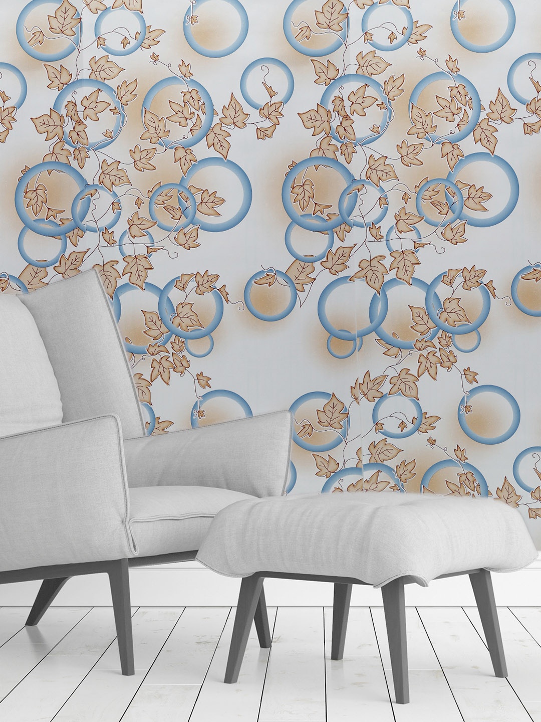 Ispace Pack of 2 White & Orange Leaves Printed Wallpaper