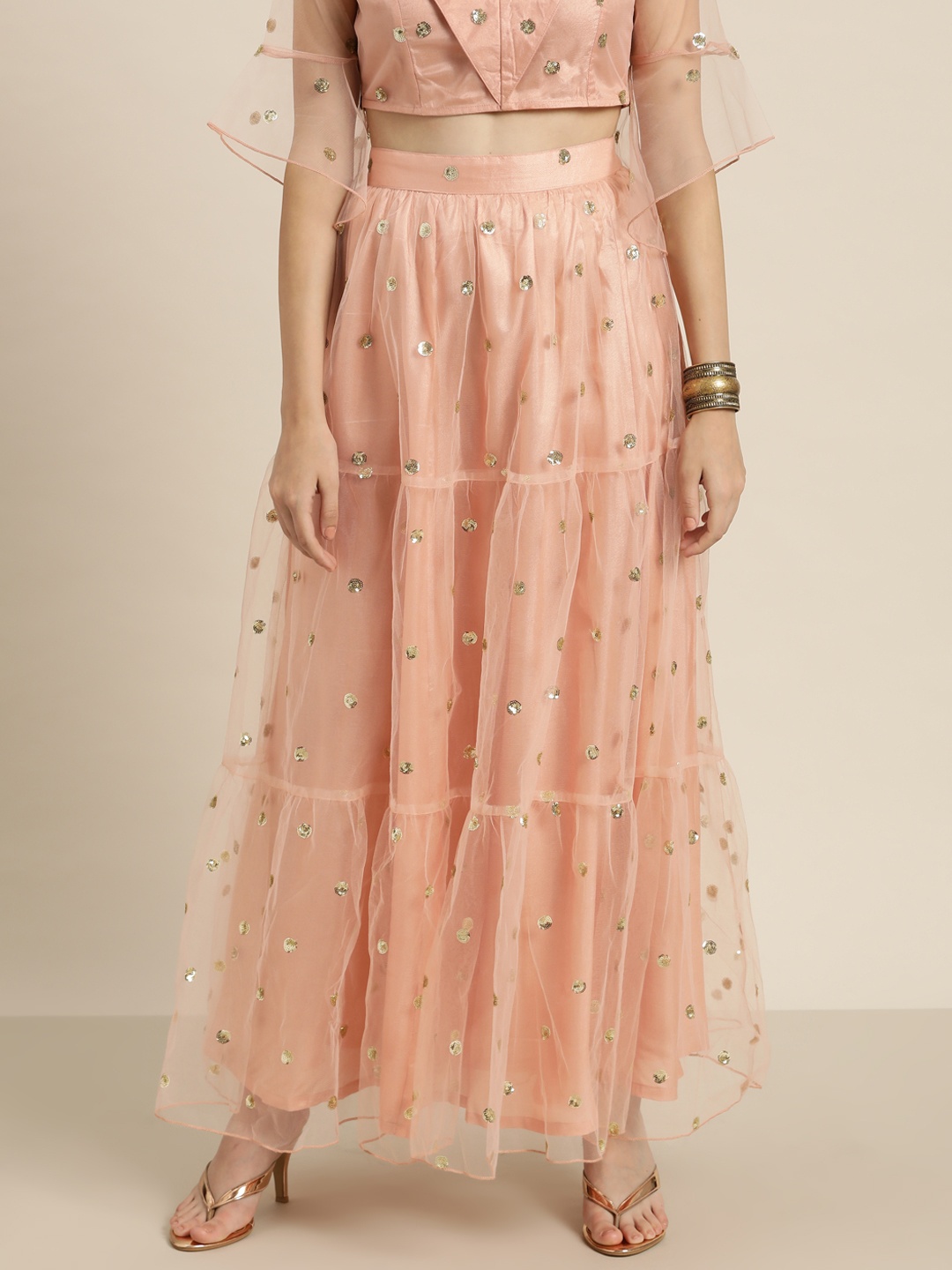 Shae by SASSAFRAS Women Peach-Coloured Sequinned Embellished Tiered Tulle Maxi Skirt
Shae by SASSAFRAS Women Peach-Coloured Sequinned Embellished Tiered Tulle Maxi Skirt