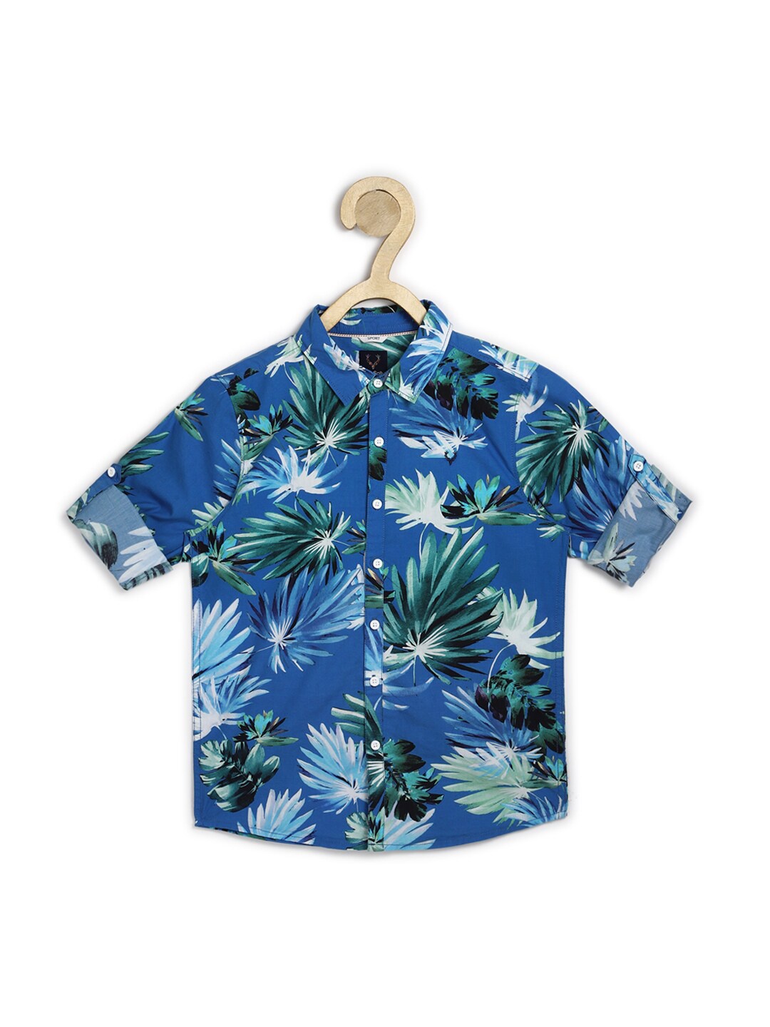 Allen Solly Junior Boys Blue Slim Fit Floral Printed Pure Cotton Casual Shirt