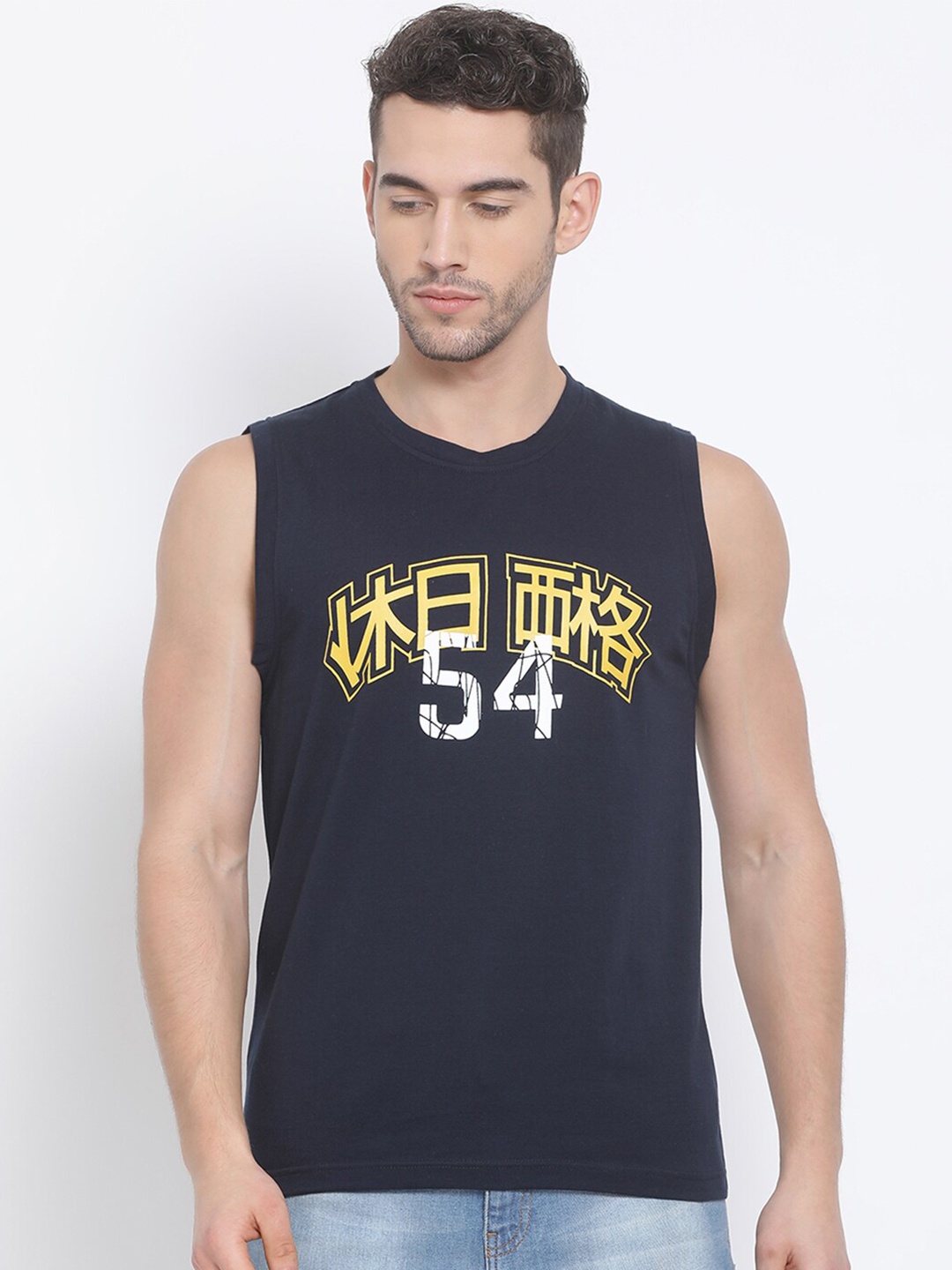Club York Men Navy Blue Typography Printed T-shirt