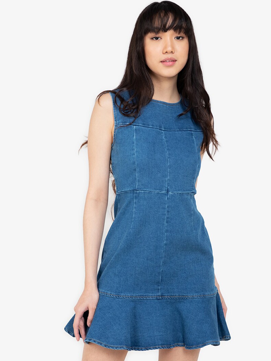 ZALORA BASICS Women Blue Solid A-Line Cotton Dress