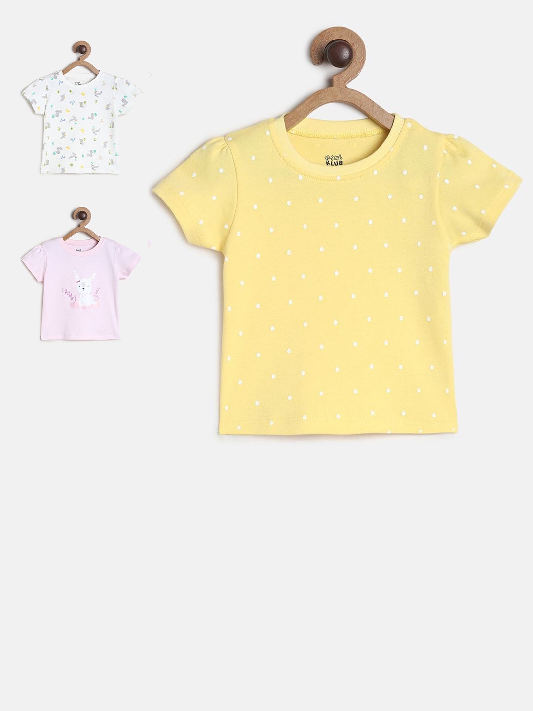 MINI KLUB Girls Yellow & Pink Print Cotton Top
