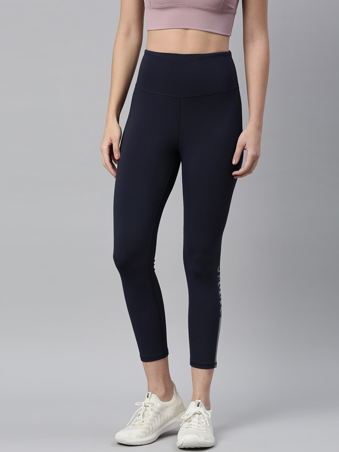 Enamor Women Navy Blue Graphics Dry Fit Antimicrobial High Rise 7/8th Athleisure Tights
Enamor Women Navy Blue Graphics Dry Fit Antimicrobial High Rise 7/8th Athleisure Tights