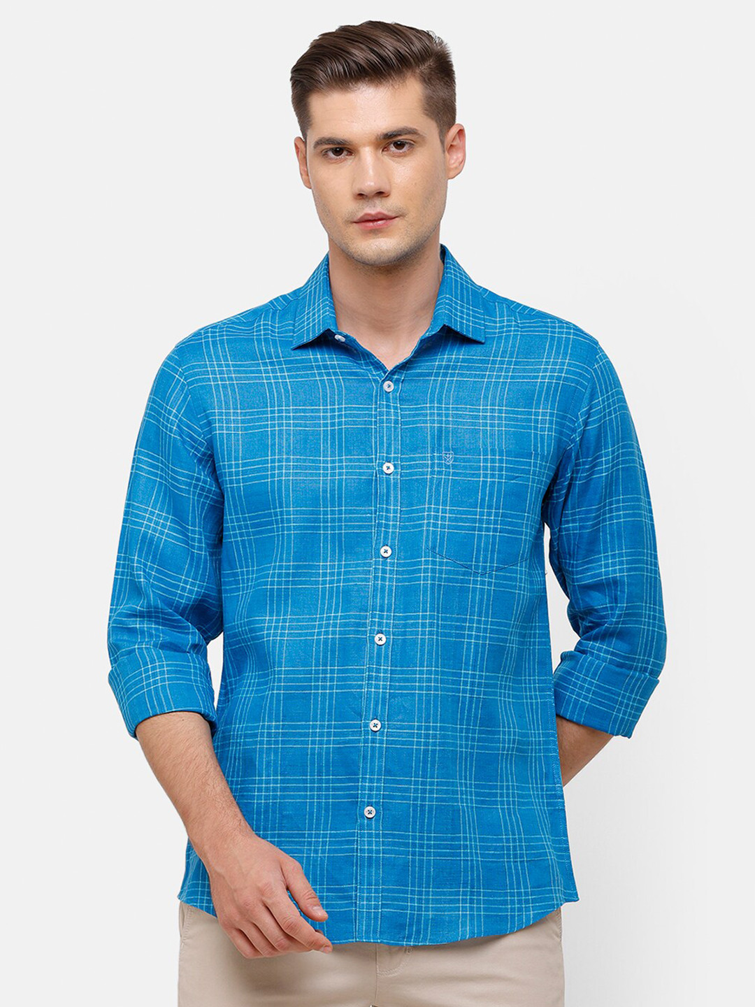 Linen Club Men Blue Checked Linen Casual Shirt
Linen Club Men Blue Checked Linen Casual Shirt