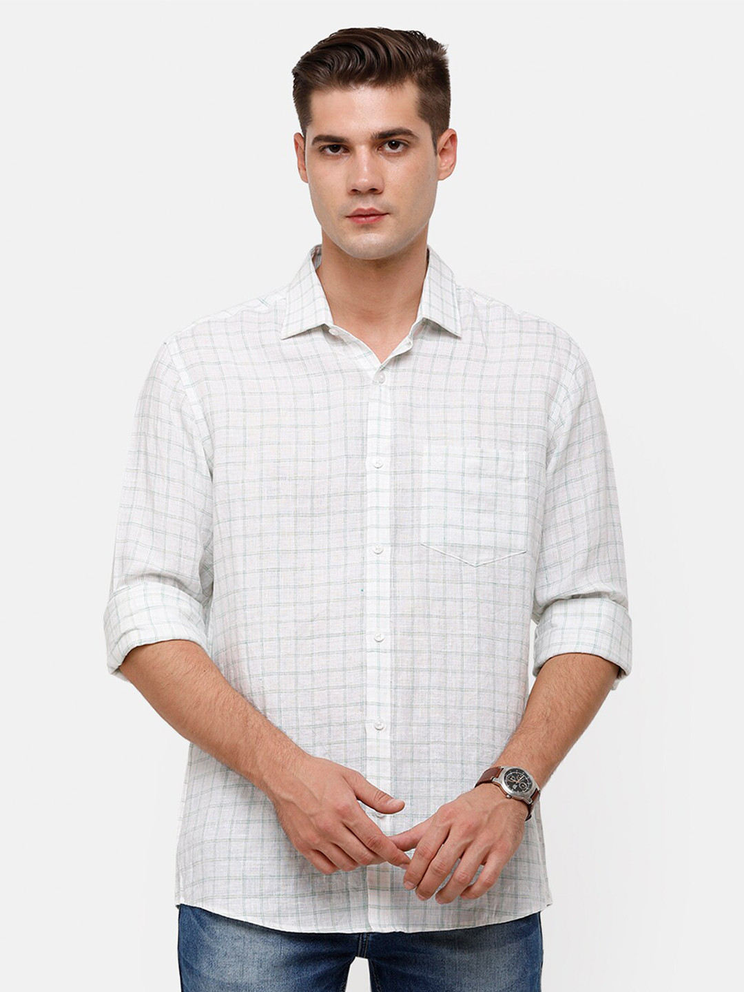 Linen Club Men Green Grid Tattersall Checks Linen Casual Shirt
Linen Club Men Green Grid Tattersall Checks Linen Casual Shirt