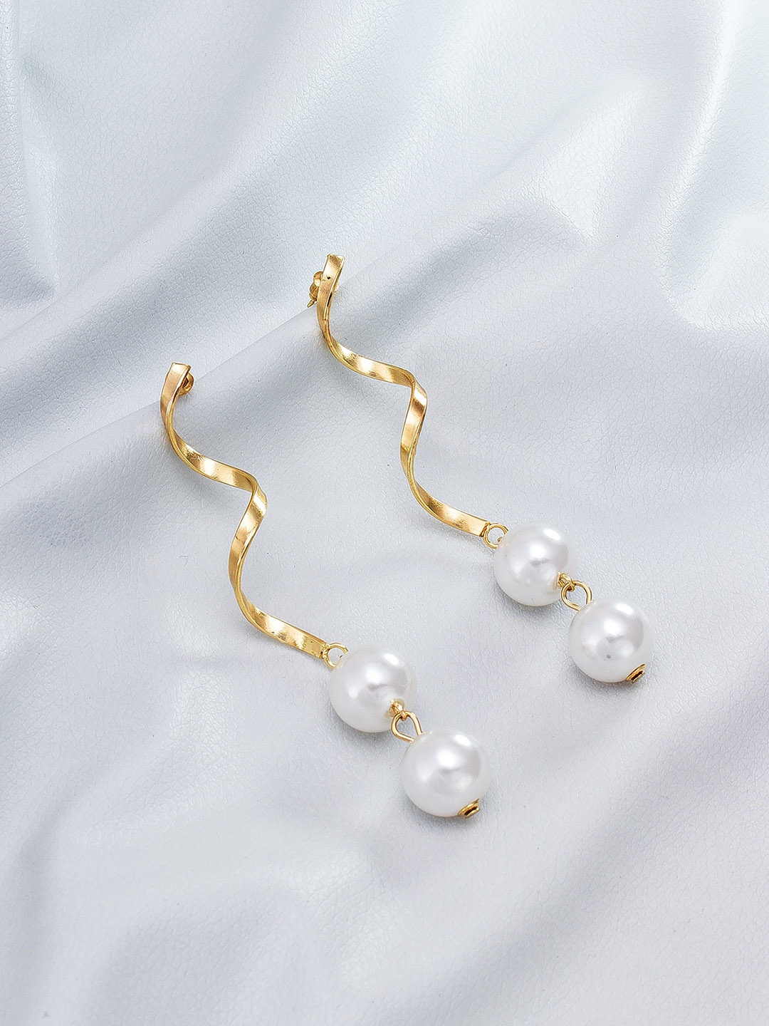 aadita Gold-Toned Pearl Studded Drop Earrings