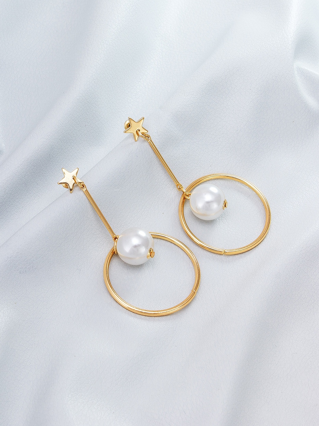 aadita Gold-Toned Pearl Circular Drop Earrings
